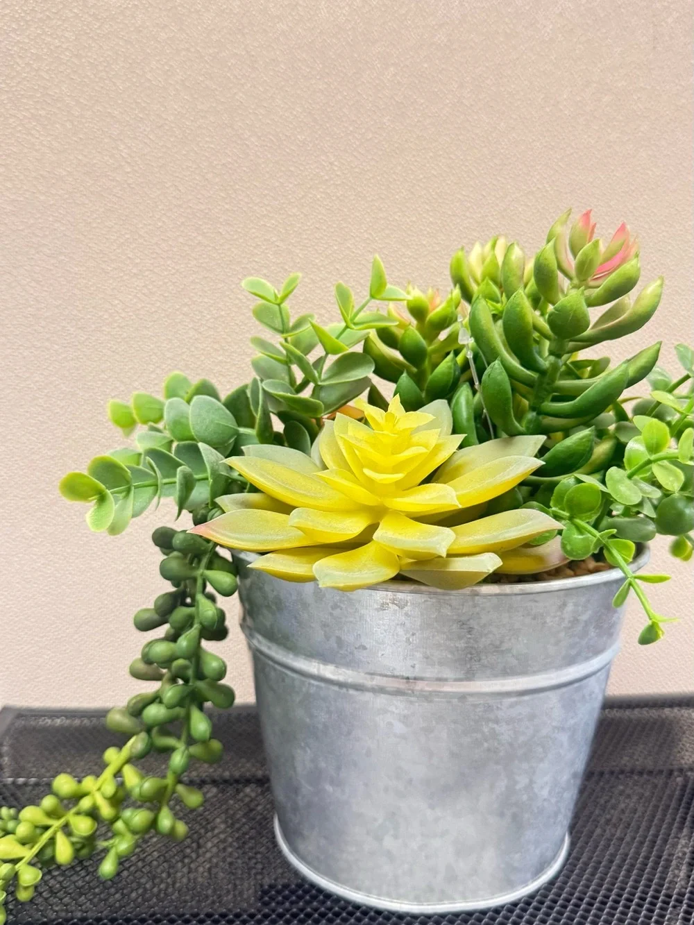 Artificial Succulent Arrangement in Galvanized Metal Pot - Yellow & Green